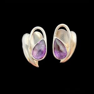 Antonio Pineda vintage Taxco sterling silver amethyst earrings
